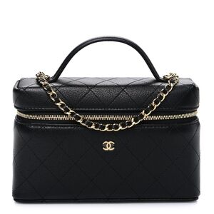 New in Box! Rare CHANEL CC SLIM VANITY CASE 26P QUILTED GOATSKIN Leather Fullset